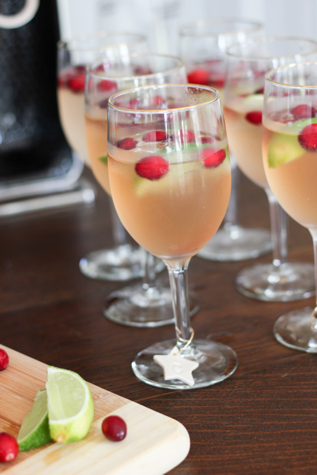 Make these yummy Cranberry Raspberry Lime "Mocktails", plus DIY Monogram Wine Glass Markers to go with them!